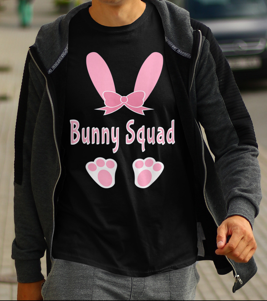 Bunny Squad Cute Bunny Rabbit Ear Bow Paw Prints T-Shirt