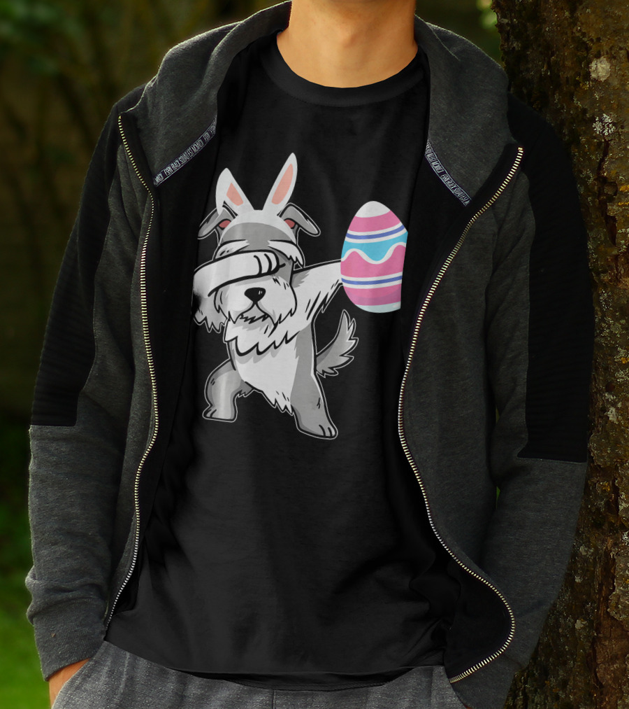Easter Bunny Ears Schnauzer Dog Dabbing With Colorful Egg T-Shirt