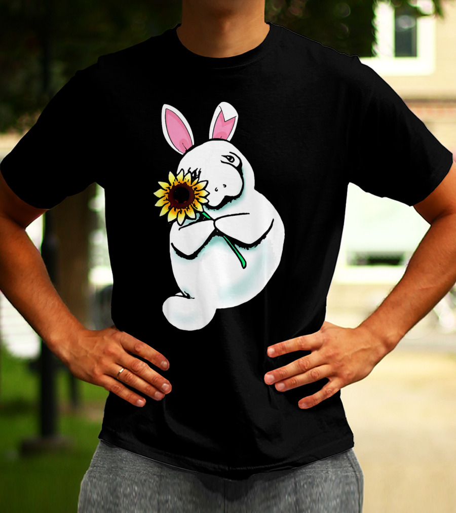 Sunflower Hugging Manatee Bunny T-Shirt