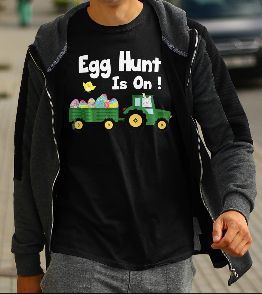 Egg Hunt Is ON Funny Easter Bunny Tractor With Eggs T-Shirt