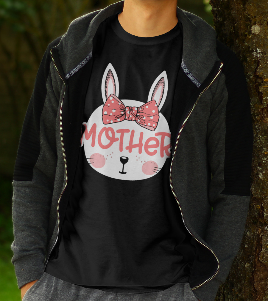 Easter Bunny Mother Pink Bow Ears Cute Face T-Shirt