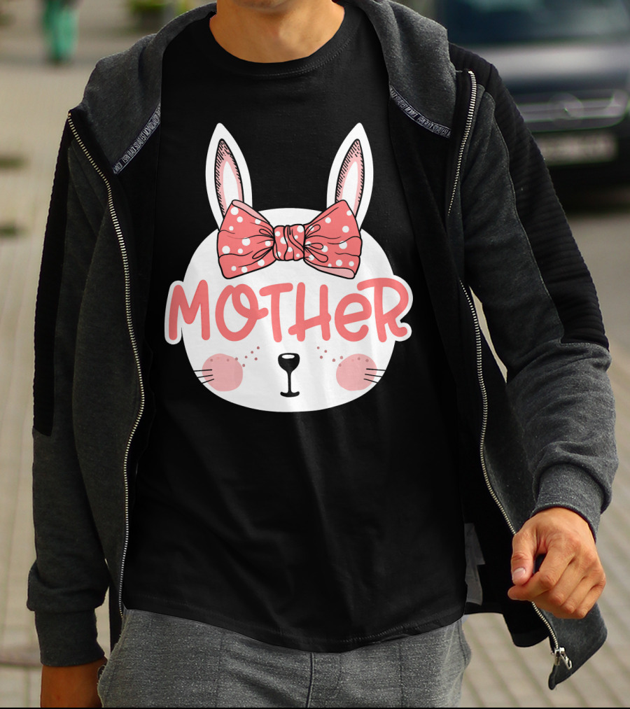 Easter Bunny Mother Pink Bow Ears Cute Face T-Shirt