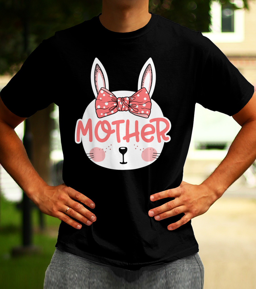 Easter Bunny Mother Pink Bow Ears Cute Face T-Shirt