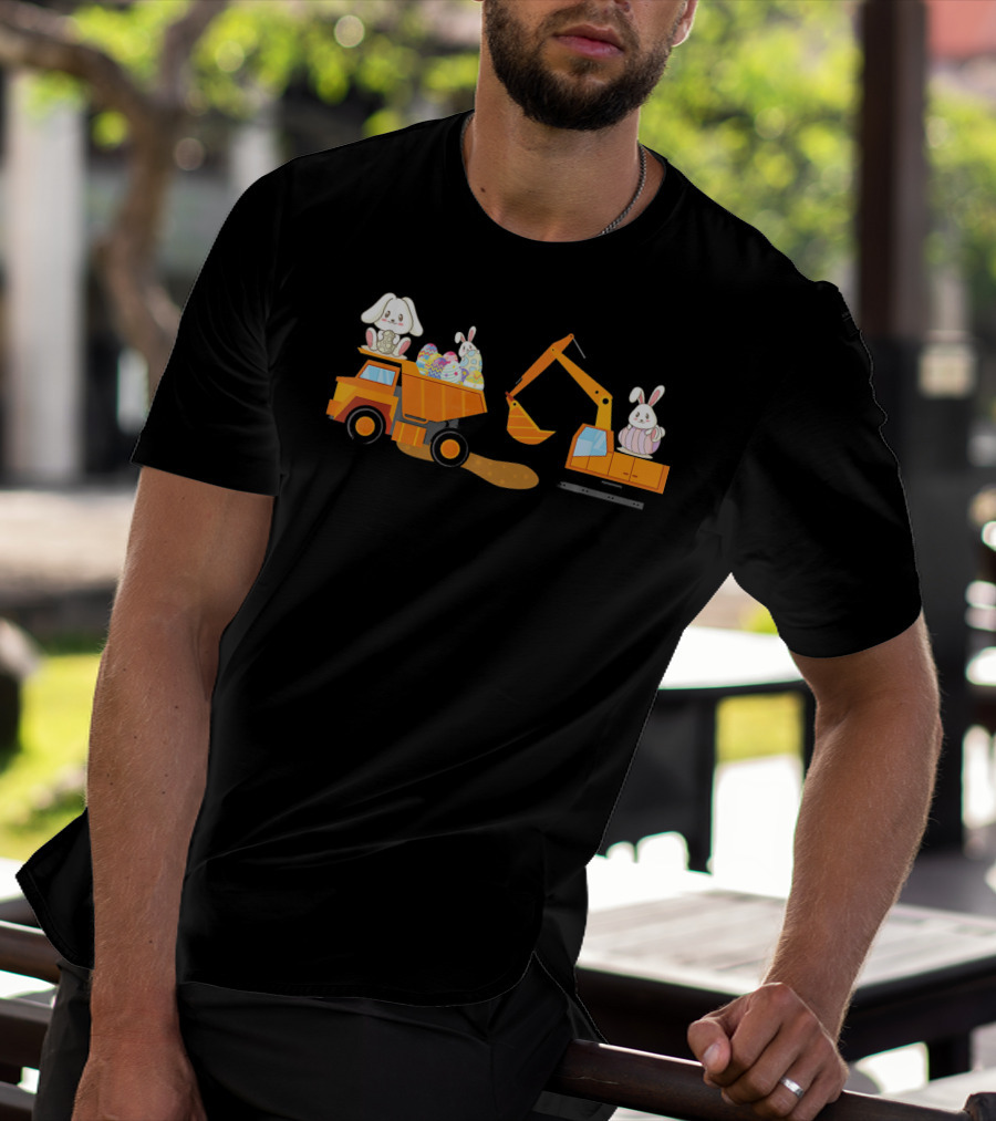 Easter Bunny With Eggs On Construction Site Scene T-Shirt