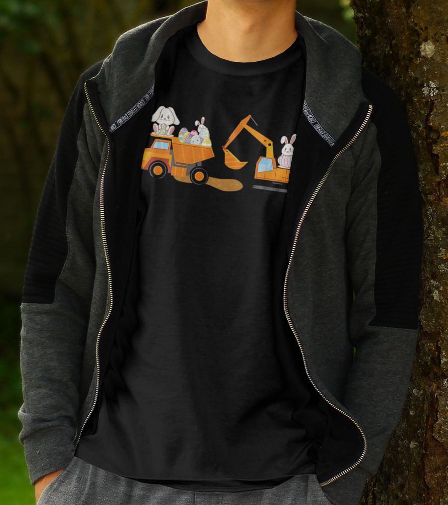 Easter Bunny With Eggs On Construction Site Scene T-Shirt