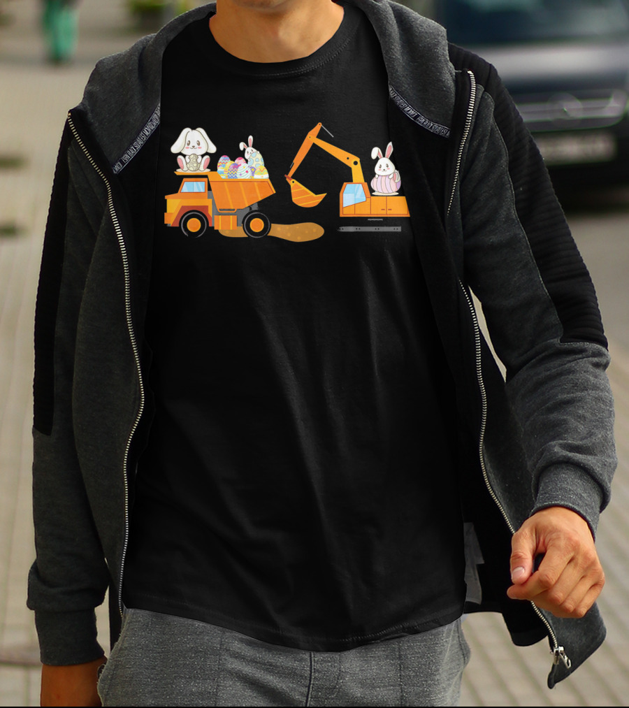 Easter Bunny With Eggs On Construction Site Scene T-Shirt