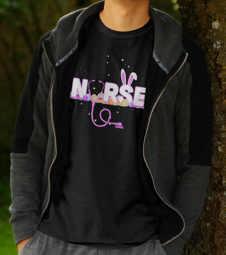 Nurse Easter Bunny Ears Colorful Eggs Stethoscope T-Shirt