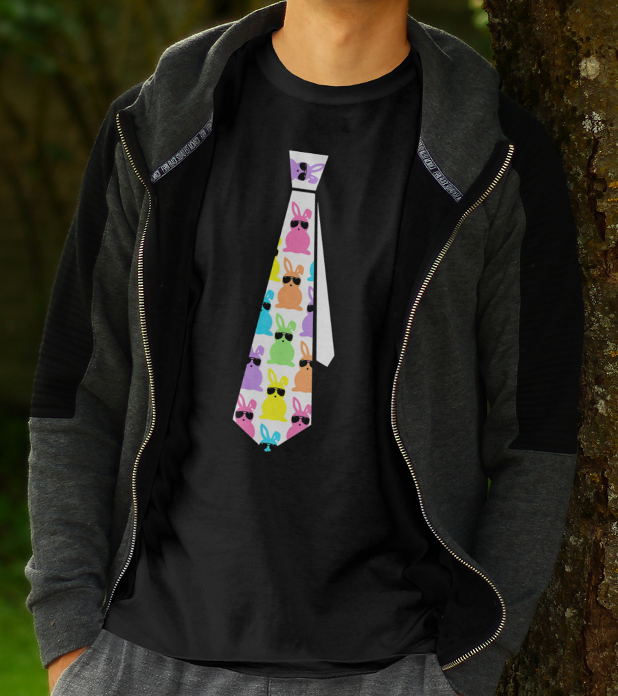 Funny Colorful Easter Bunny Necktie With Sunglasses T-Shirt