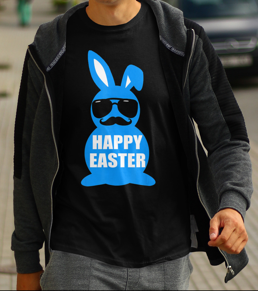 Happy Easter Bunny With Sunglasses And Mustache T-Shirt