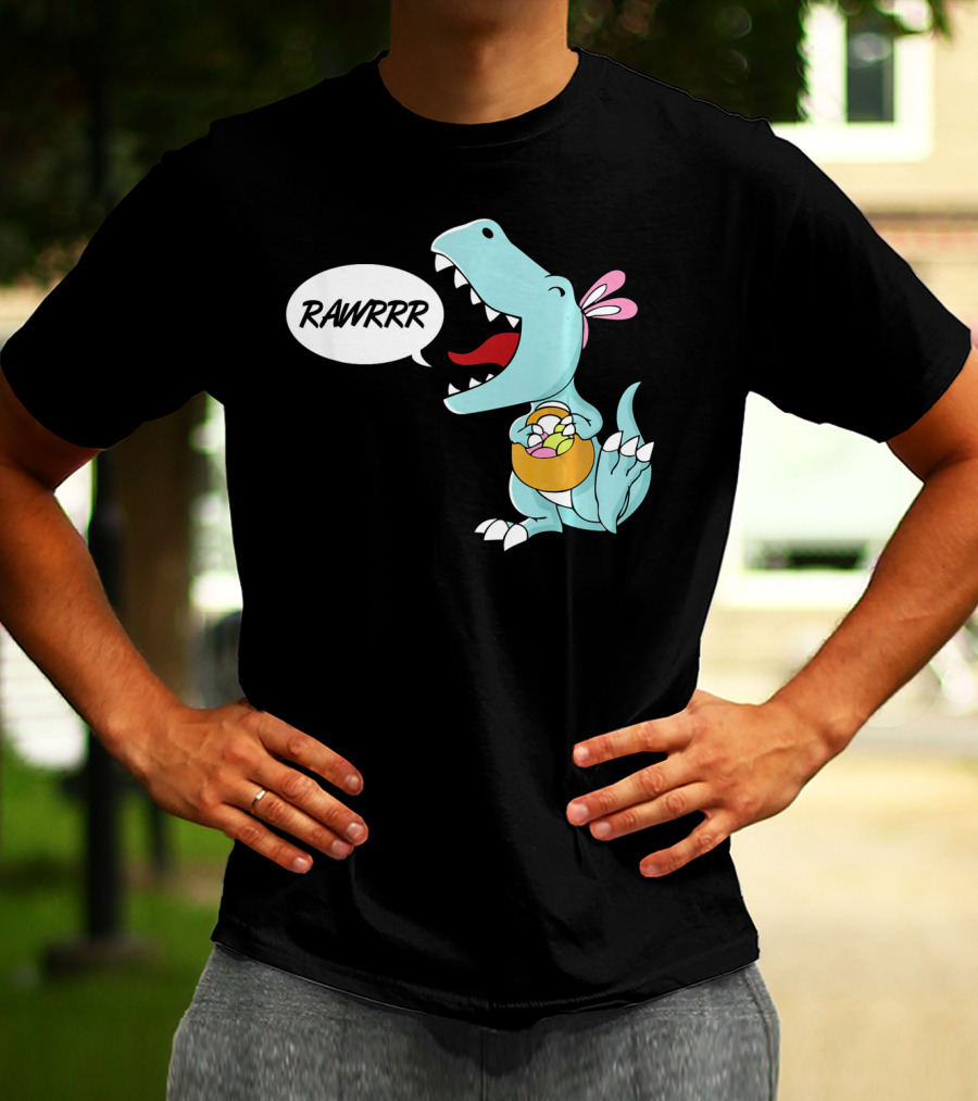 Rawrrr Bunnysaurus Rex Easter Dinosaur With Basket T-Shirt