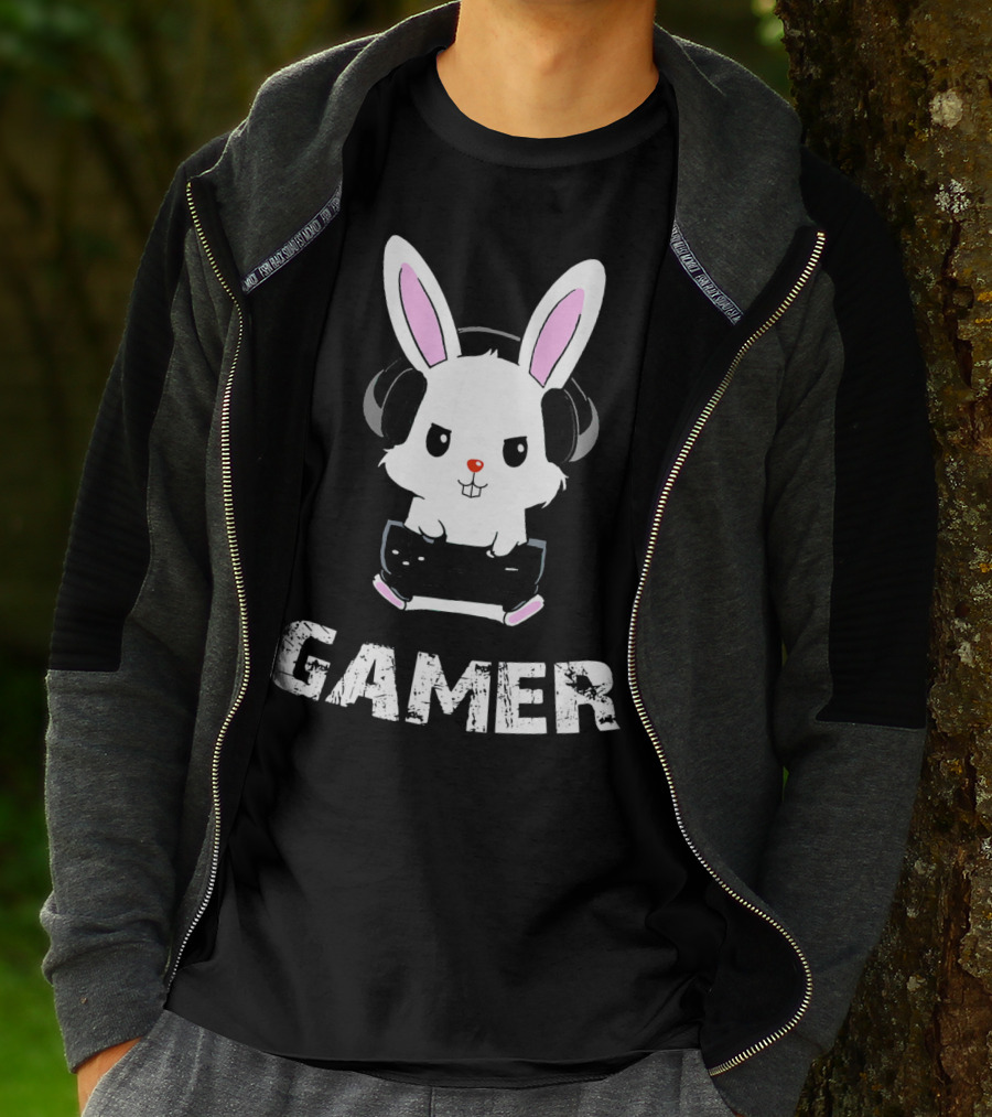Gamer Bunny Headphones Easter Boys Gaming Men T-Shirt