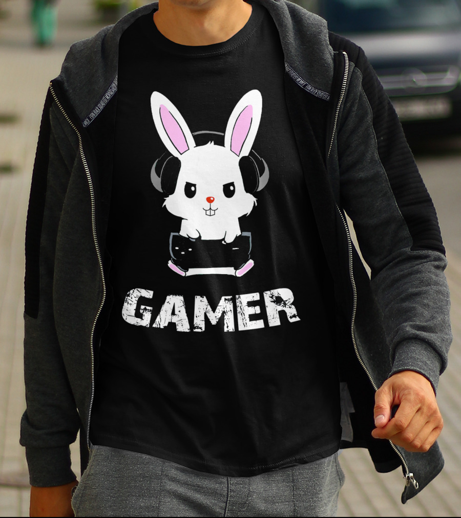Gamer Bunny Headphones Easter Boys Gaming Men T-Shirt