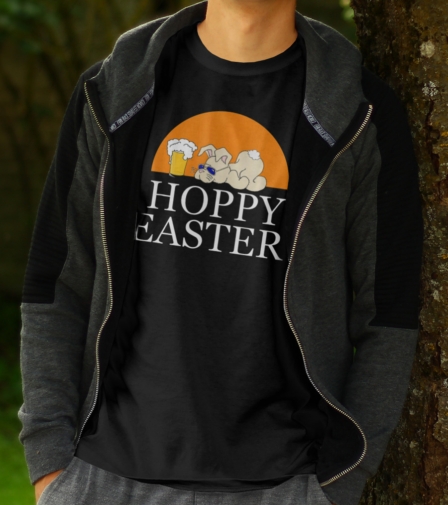 Bunny Lovers Hoppy Easter With Beer And Relaxing Rabbit T-Shirt