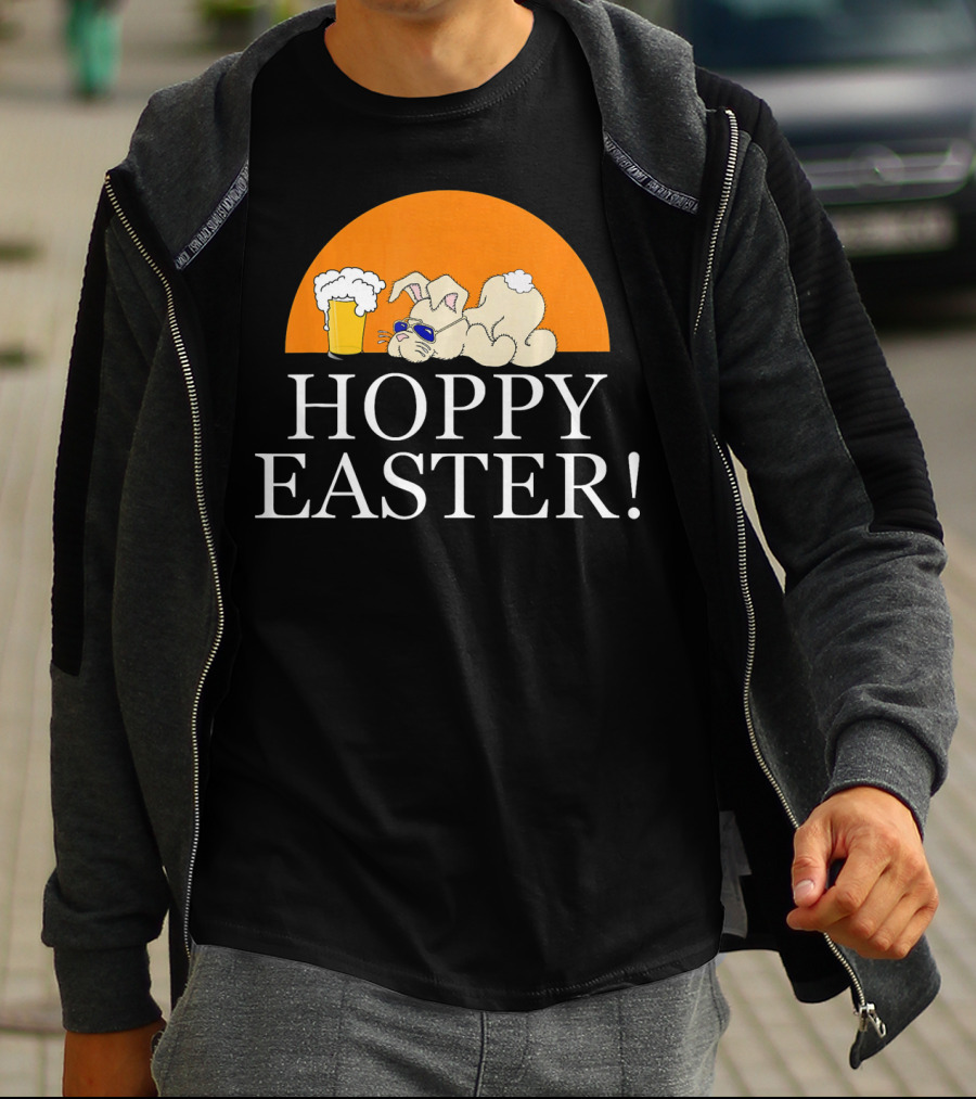 Bunny Lovers Hoppy Easter With Beer And Relaxing Rabbit T-Shirt