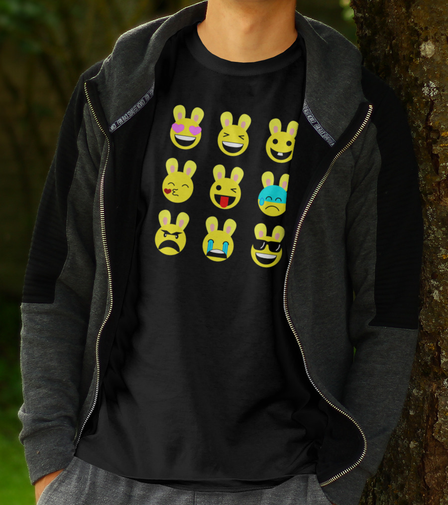 Cool Funny Emoticon Emojis Easter Bunny Faces T-Shirt