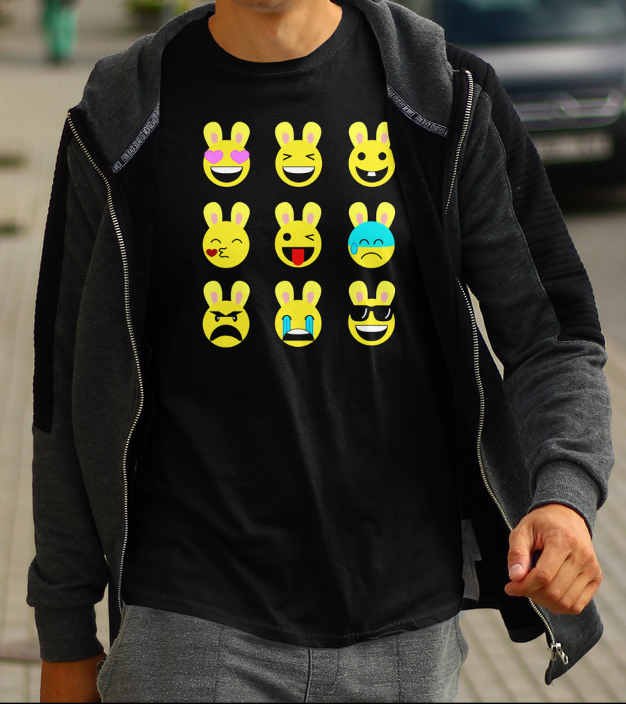 Cool Funny Emoticon Emojis Easter Bunny Faces T-Shirt