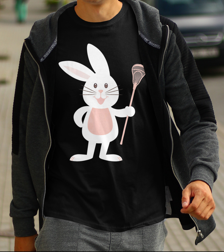 Cute Lacrosse Easter Bunny Holding Stick T-Shirt