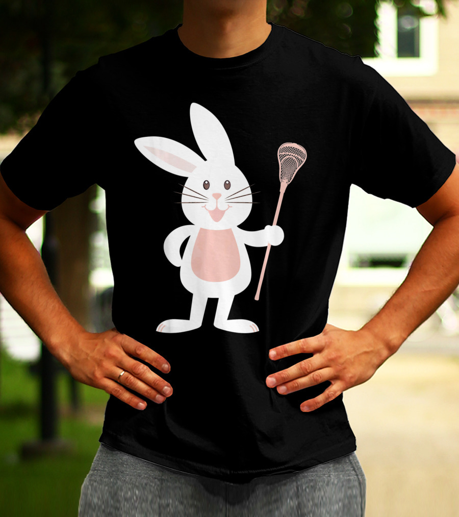 Cute Lacrosse Easter Bunny Holding Stick T-Shirt