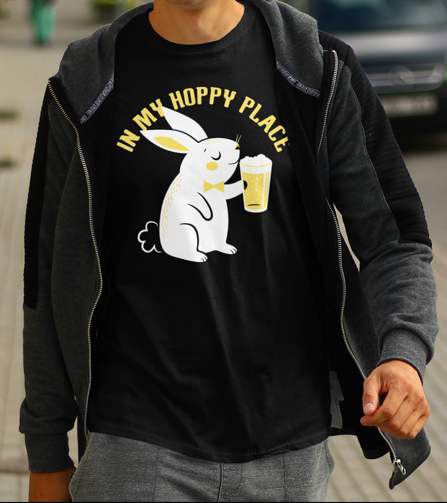 In My Hoppy Place Cute Bunny Drinking Beer T-Shirt