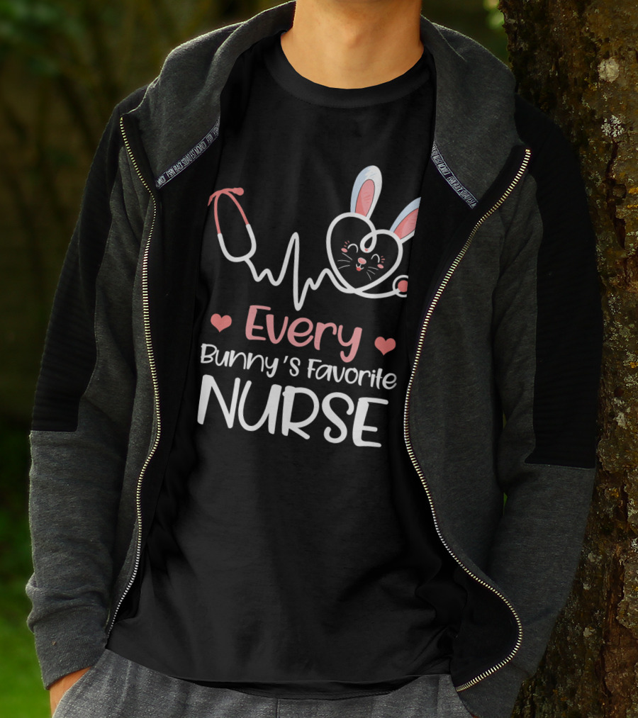 Every Bunny's Favorite Nurse With Heart And Stethoscope Details T-Shirt