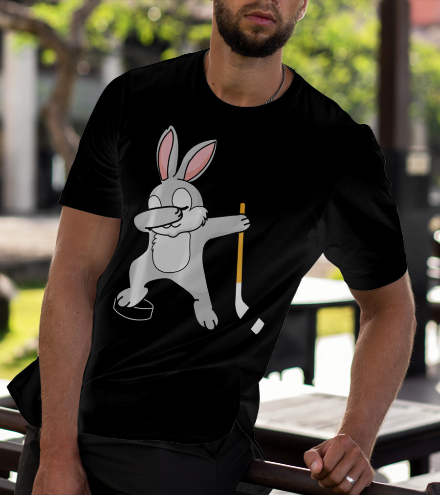 Dabbing Bunny Playing Hockey Easter Day T-Shirt