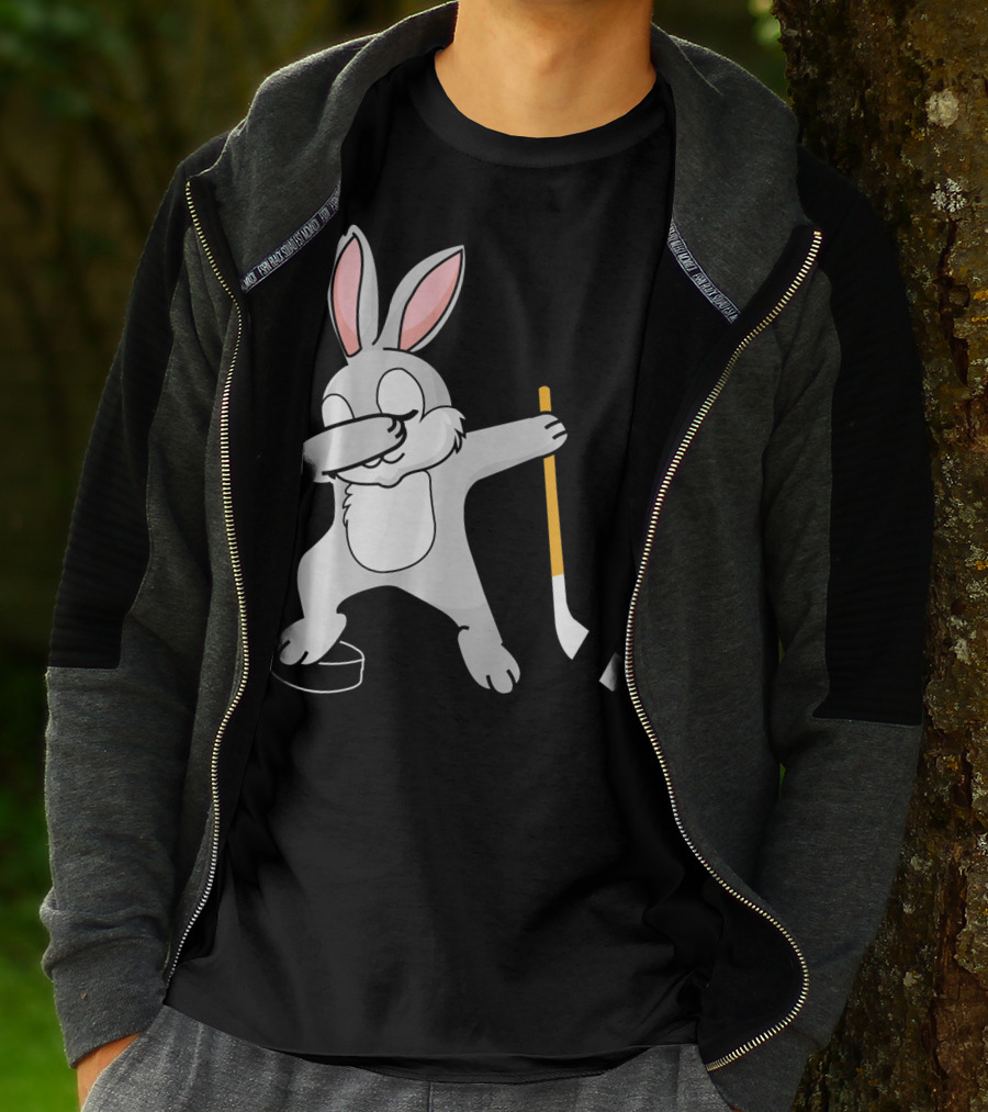 Dabbing Bunny Playing Hockey Easter Day T-Shirt