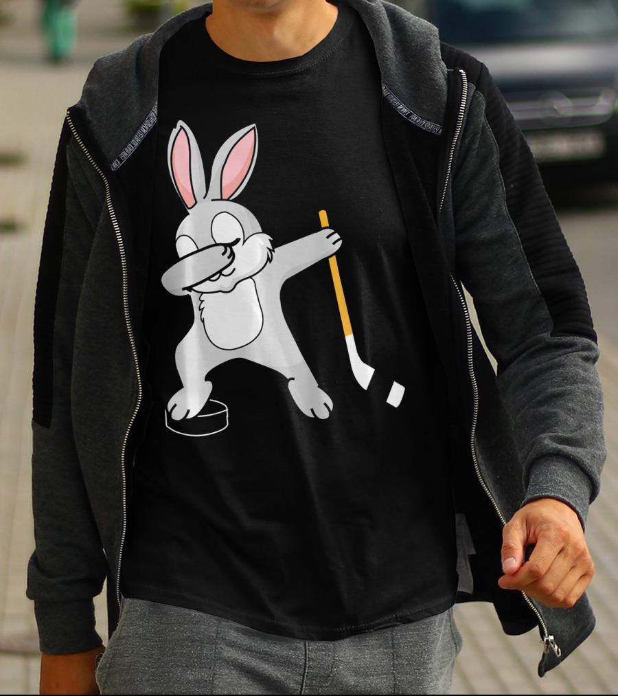 Dabbing Bunny Playing Hockey Easter Day T-Shirt