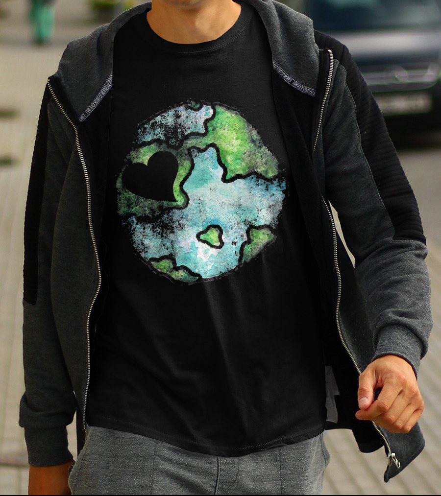 Earth Day Love Heart Vintage Artistic Planet T-Shirt