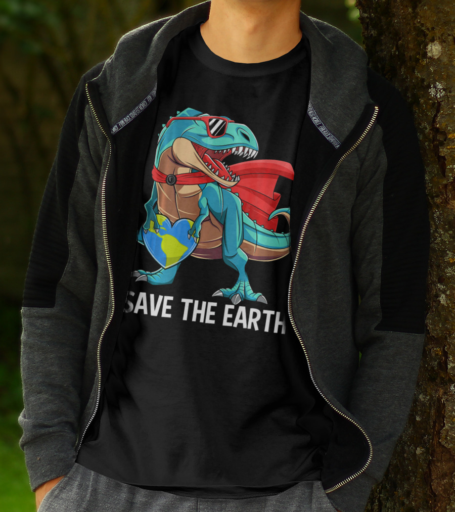 Save The Earth Dinosaur Kids Boys Earth Day T-Shirt
