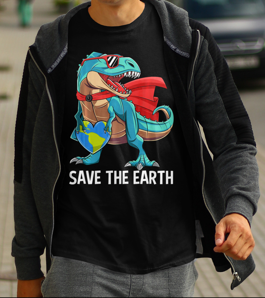 Save The Earth Dinosaur Kids Boys Earth Day T-Shirt