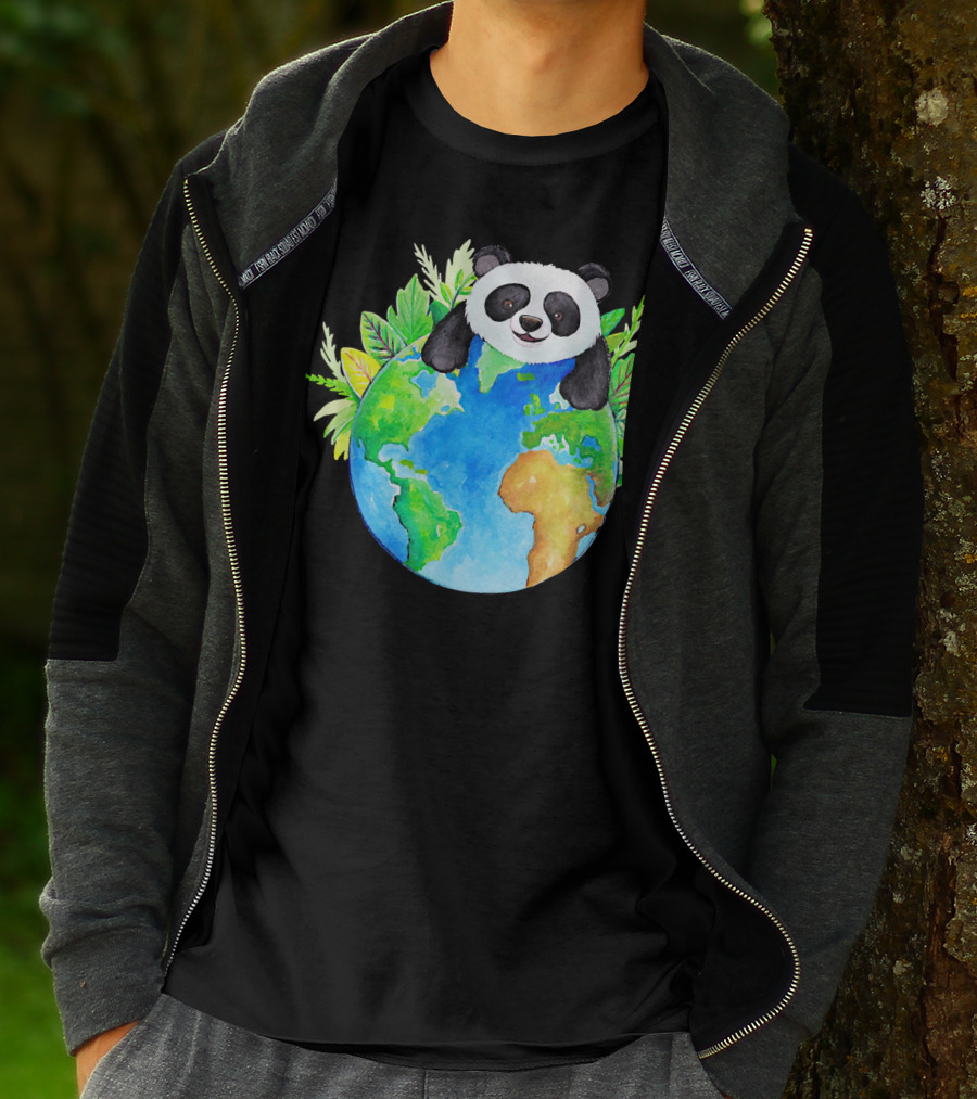 Cute Earth Panda Bear With Green Foliage T-Shirt