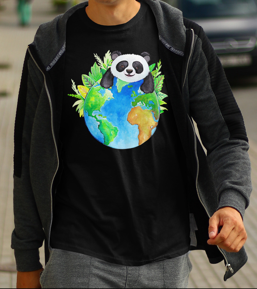 Cute Earth Panda Bear With Green Foliage T-Shirt