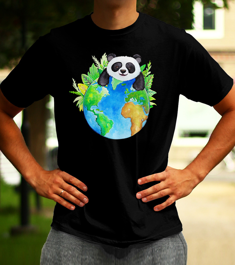 Cute Earth Panda Bear With Green Foliage T-Shirt