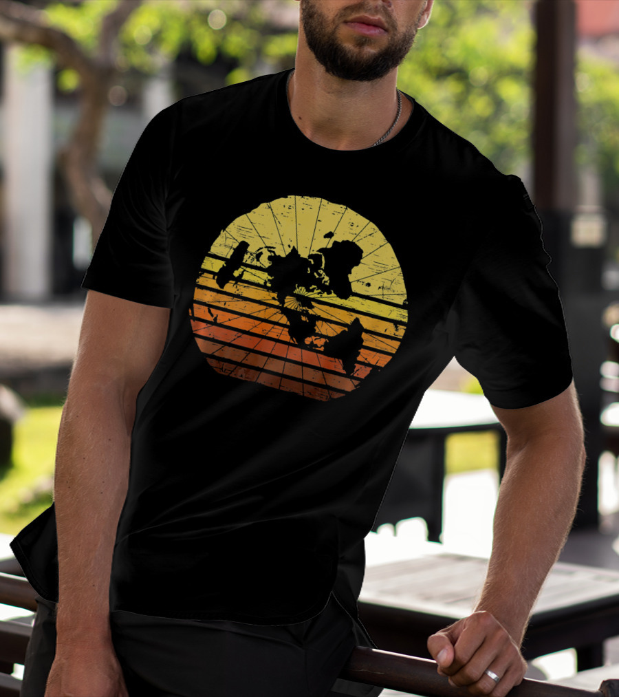 Flat Earth Map Vintage Retro Distressed Stripes T-Shirt