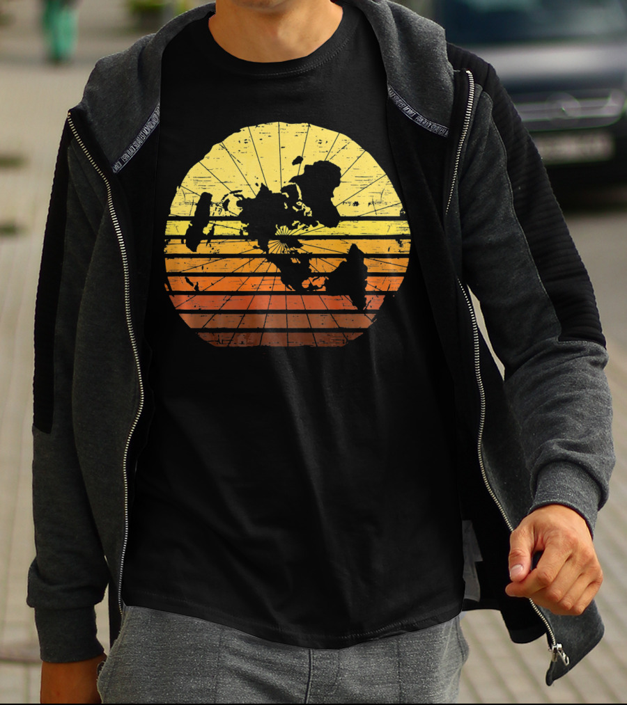 Flat Earth Map Vintage Retro Distressed Stripes T-Shirt