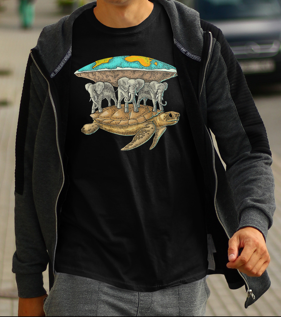 Flat Earth Elephants On World Turtle T-Shirt