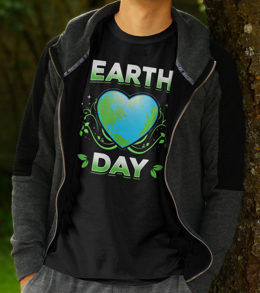 Earth Day Heart With Green Leaves And Swirls T-Shirt