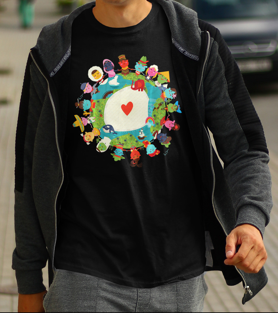 Kids United In Love For The Planet Earth With Heart And Diverse Children T-Shirt