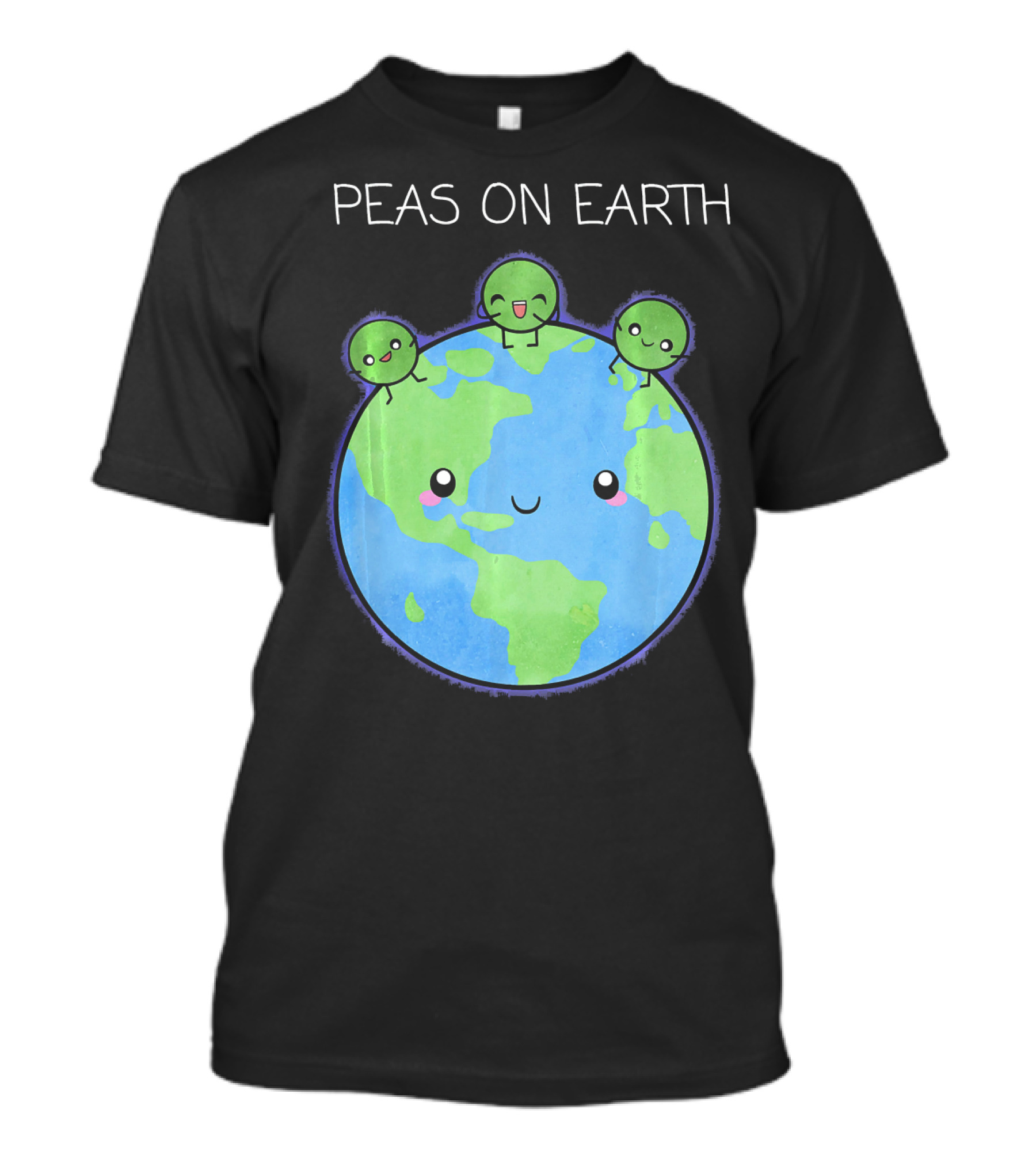 Peas On Earth Cute Cartoon Planet With Happy Faces T-Shirt