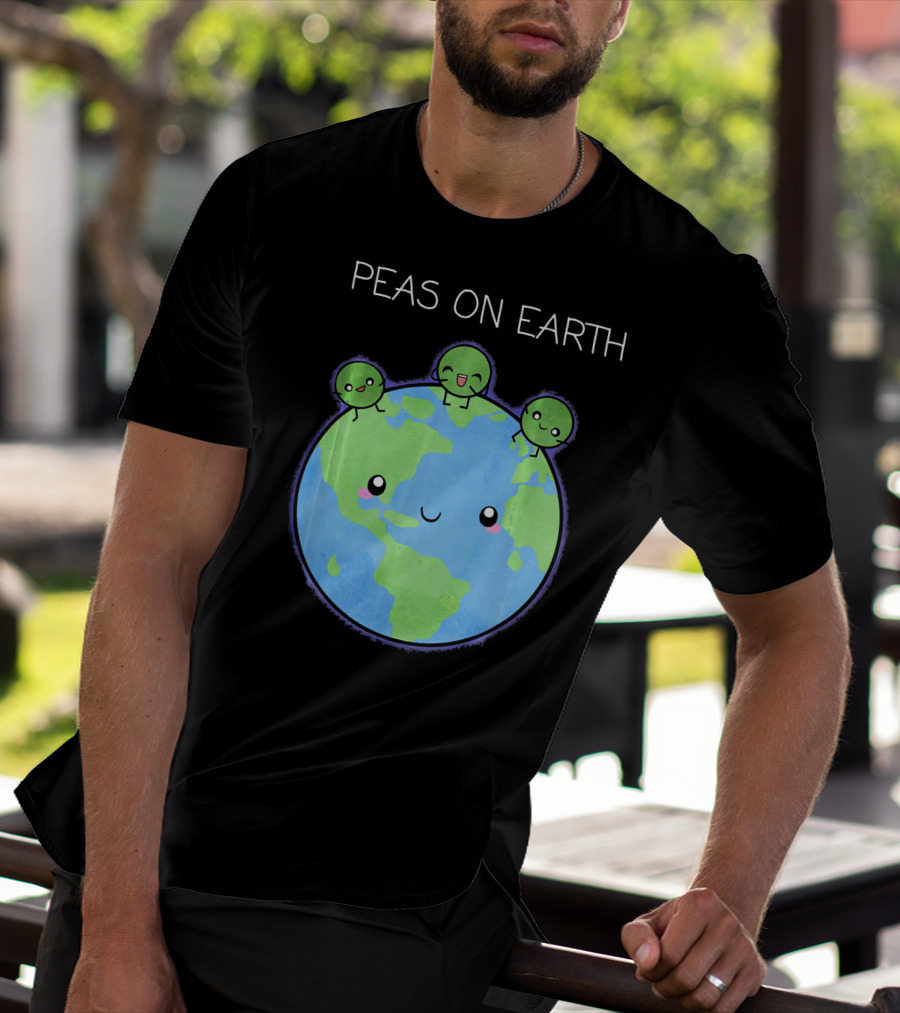 Peas On Earth Cute Cartoon Planet With Happy Faces T-Shirt