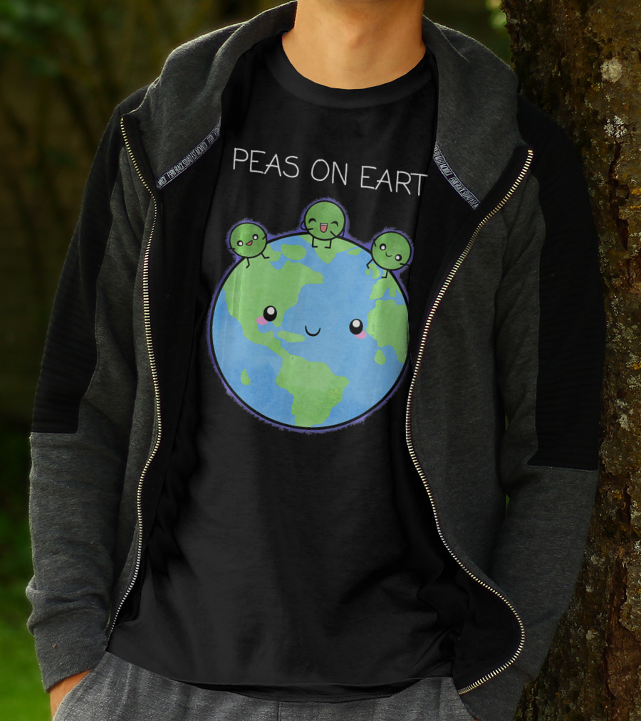 Peas On Earth Cute Cartoon Planet With Happy Faces T-Shirt