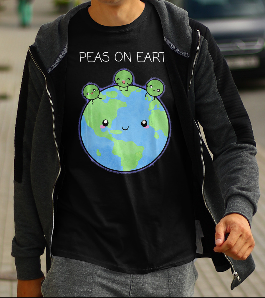 Peas On Earth Cute Cartoon Planet With Happy Faces T-Shirt