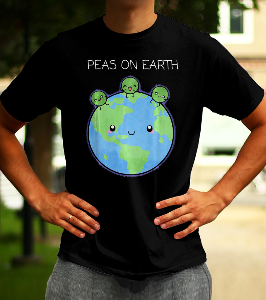 Peas On Earth Cute Cartoon Planet With Happy Faces T-Shirt