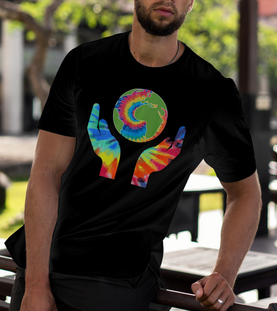 Earth Day Tie-Dye Hands Holding Planet Climate Change Global Warming T-Shirt