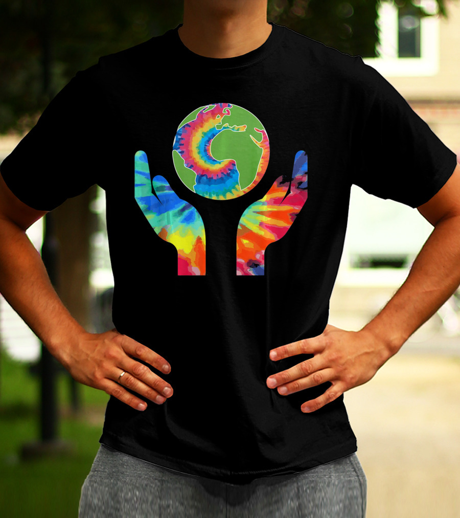 Earth Day Tie-Dye Hands Holding Planet Climate Change Global Warming T-Shirt