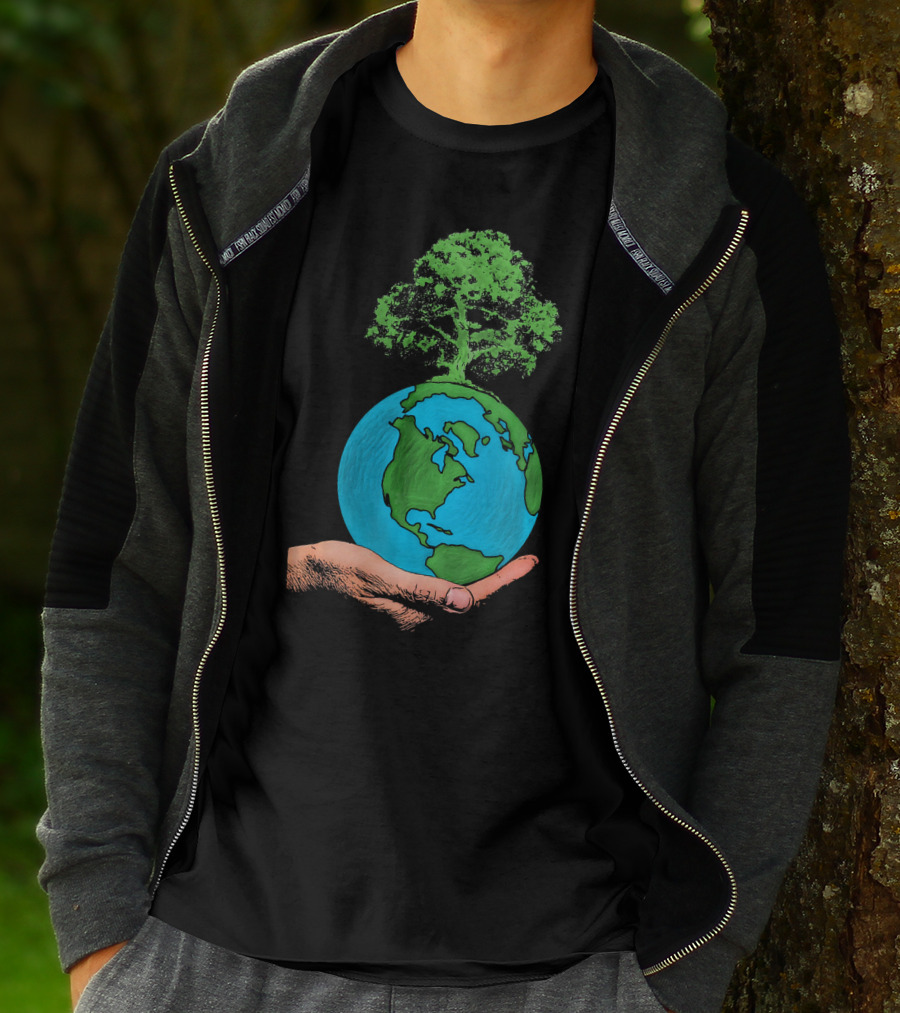 Earth Day Protect Green Environment Tree On Globe In Hand T-Shirt