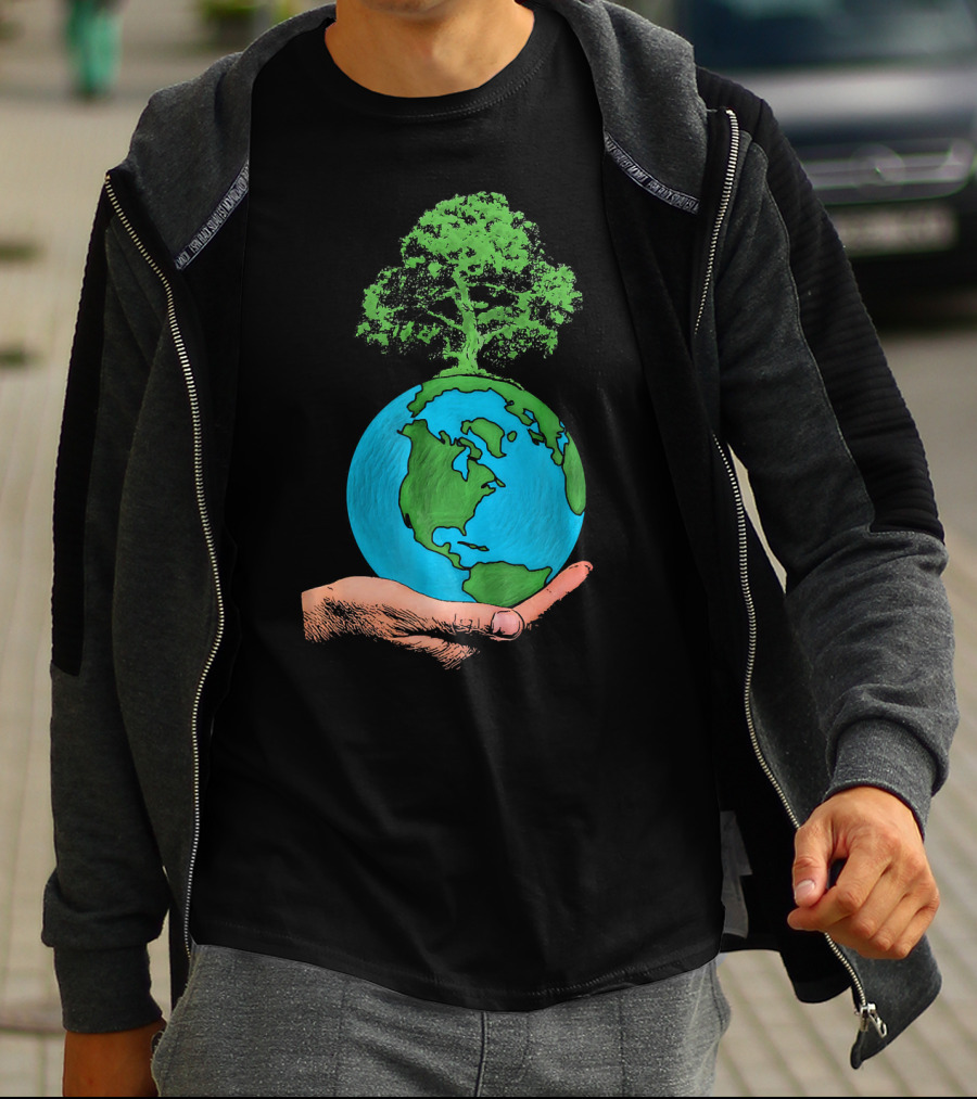 Earth Day Protect Green Environment Tree On Globe In Hand T-Shirt