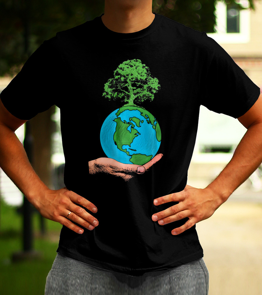 Earth Day Protect Green Environment Tree On Globe In Hand T-Shirt