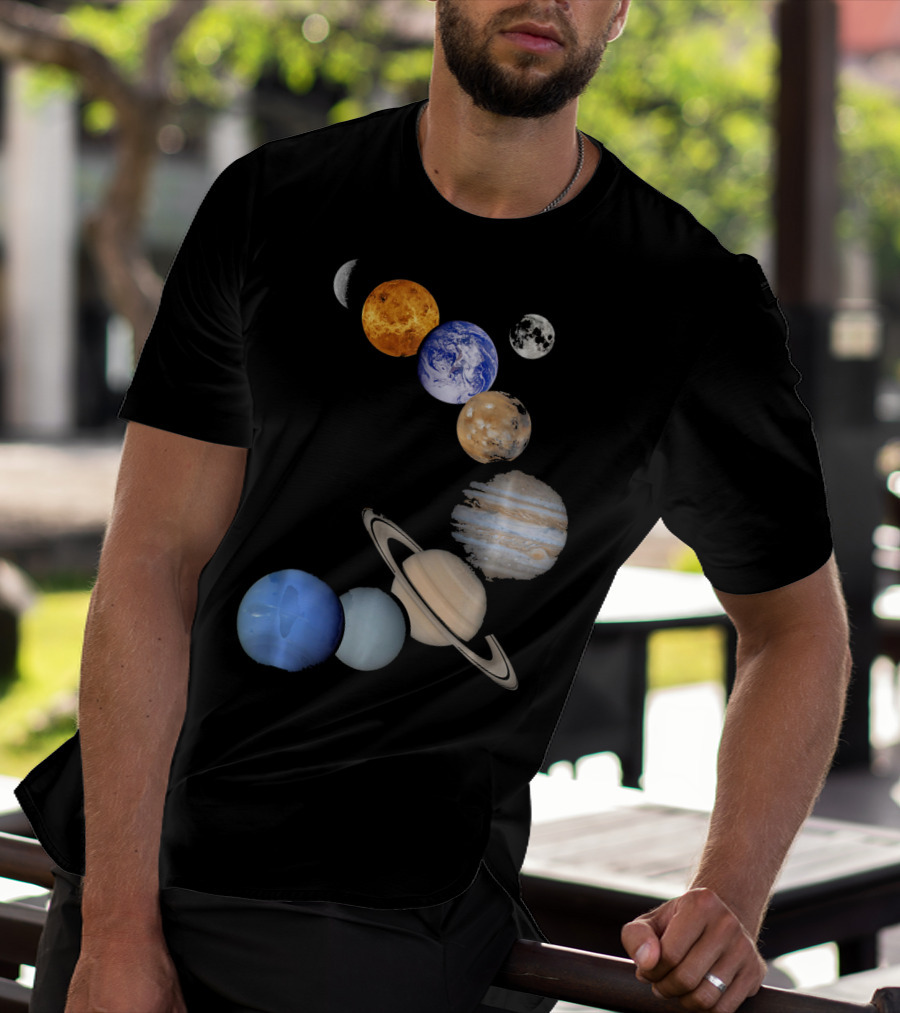 Planet Solar System Earth Moon Sun Mars Jupiter Saturn Neptune Uranus T-Shirt