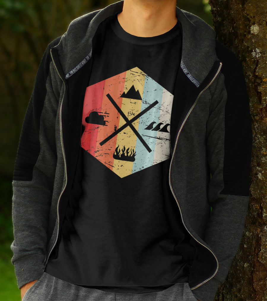 Retro Four Elements Earth Water Fire Air Iconic Symbolism T-Shirt
